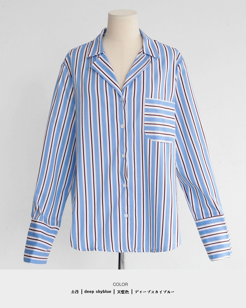 ストライプオープンカラーパジャマシャツ&ショートパンツSET・全2色 | DHOLIC | 詳細画像25