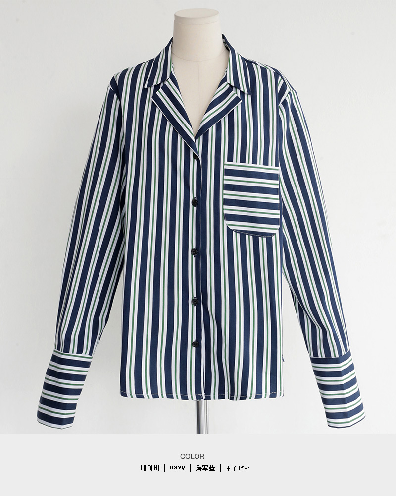 ストライプオープンカラーパジャマシャツ&ショートパンツSET・全2色 | DHOLIC | 詳細画像27