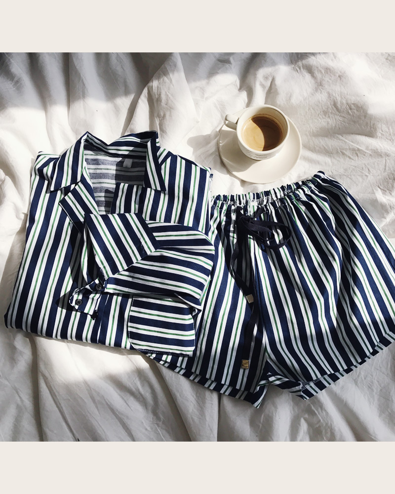 ストライプオープンカラーパジャマシャツ&ショートパンツSET・全2色 | DHOLIC | 詳細画像3