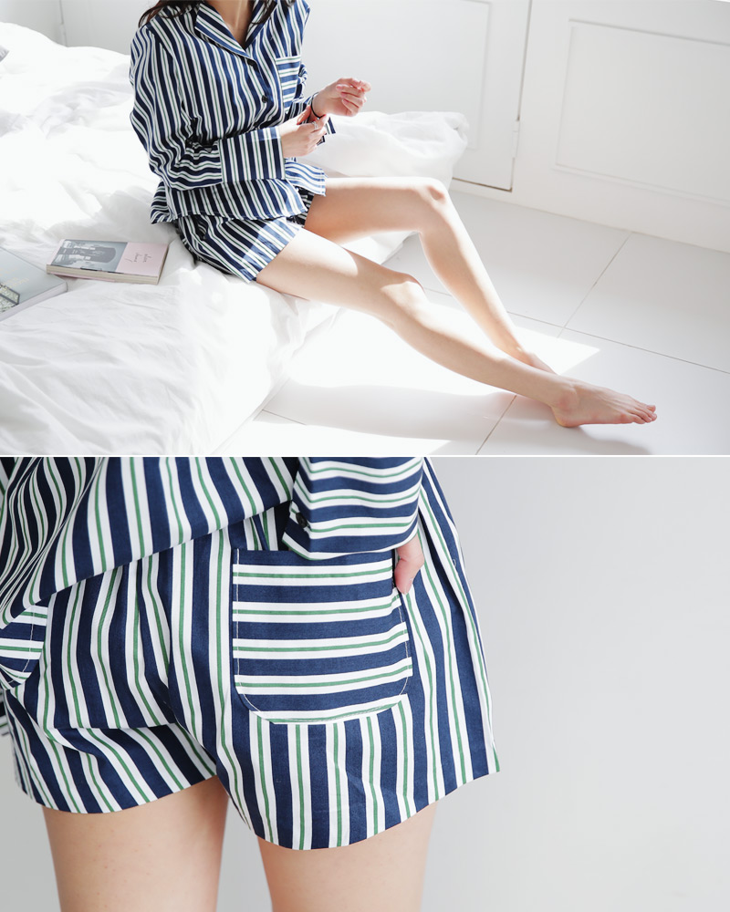 ストライプオープンカラーパジャマシャツ&ショートパンツSET・全2色 | DHOLIC | 詳細画像13