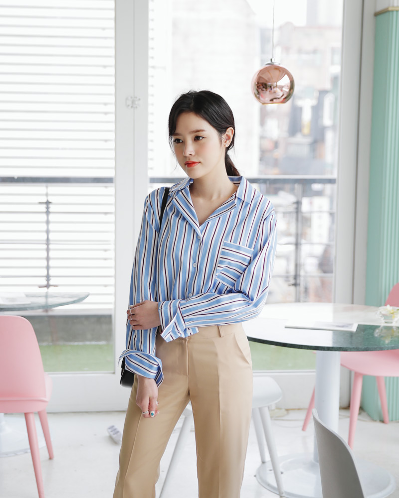 ストライプオープンカラーパジャマシャツ&ショートパンツSET・全2色 | DHOLIC | 詳細画像21