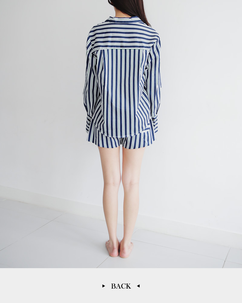 ストライプオープンカラーパジャマシャツ&ショートパンツSET・全2色 | DHOLIC | 詳細画像24