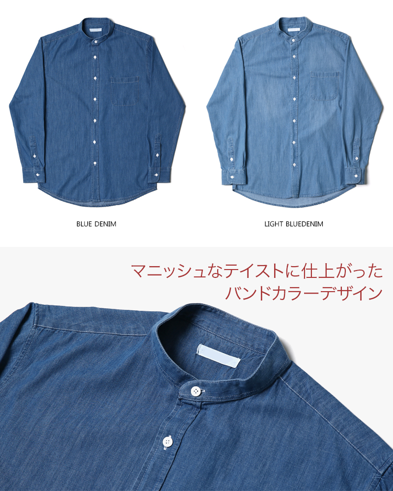 ワンポケットバンドカラーデニムシャツ・全2色 | 詳細画像3