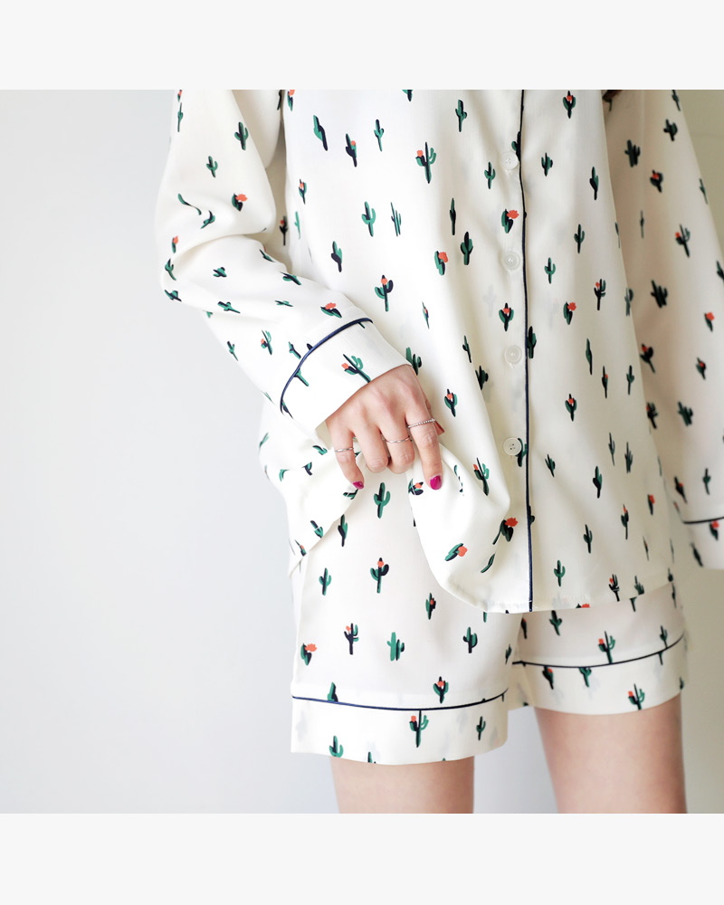 サボテンパターンパジャマシャツ&ショートパンツSET・全2色 | DHOLIC | 詳細画像4