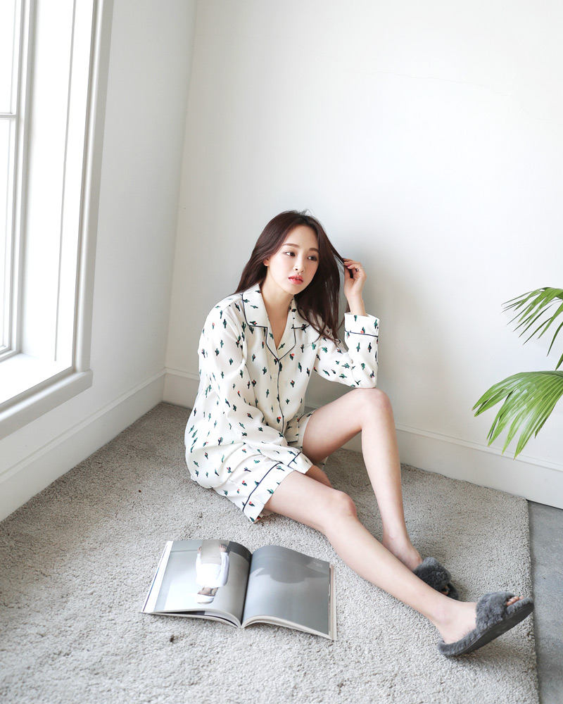 サボテンパターンパジャマシャツ&ショートパンツSET・全2色 | DHOLIC | 詳細画像2