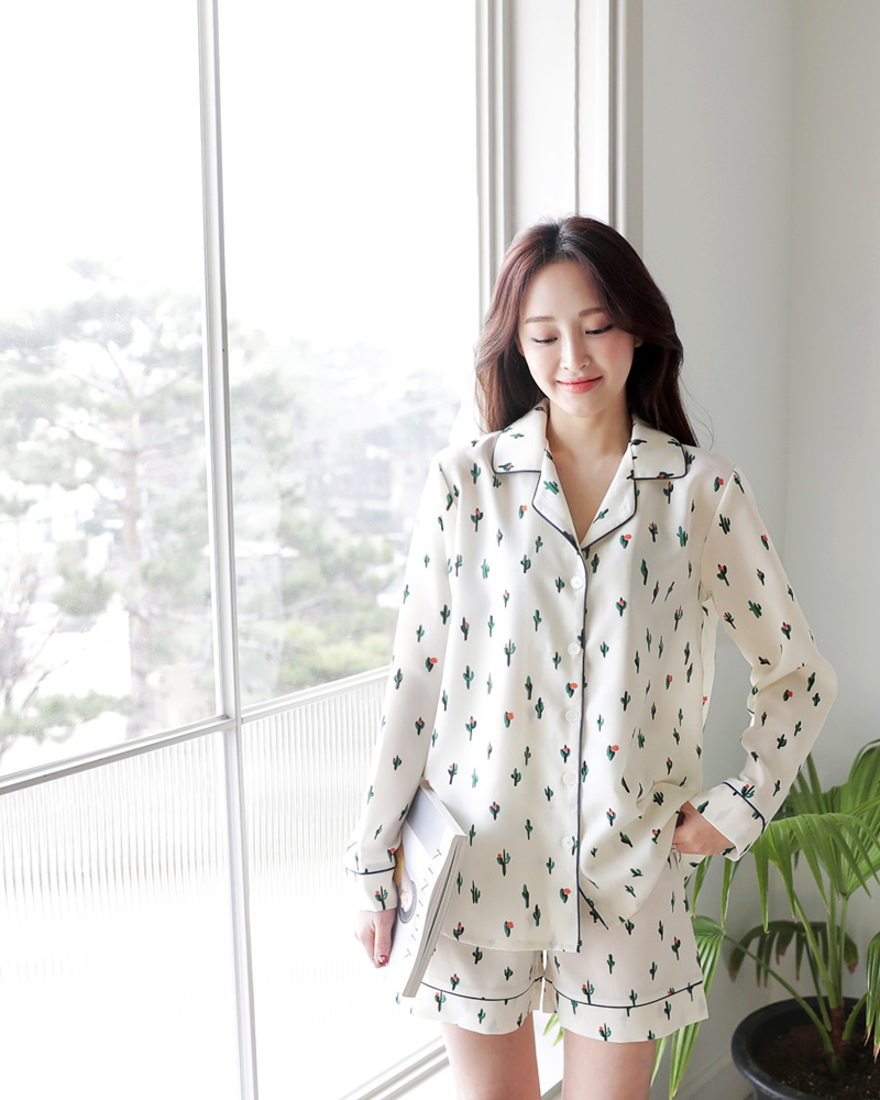 サボテンパターンパジャマシャツ&ショートパンツSET・全2色 | DHOLIC | 詳細画像5