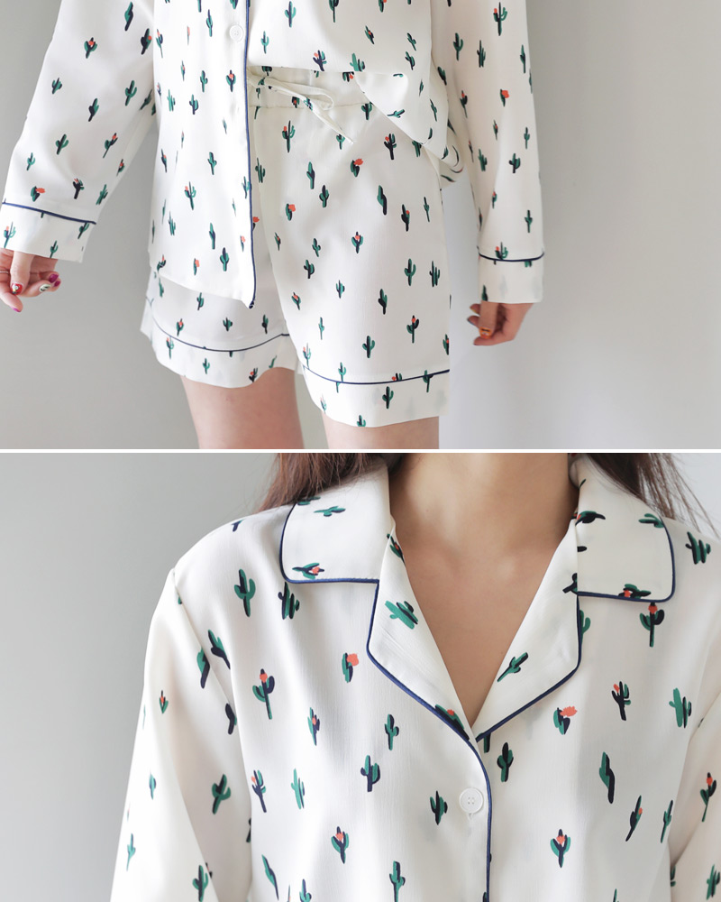 サボテンパターンパジャマシャツ&ショートパンツSET・全2色 | DHOLIC | 詳細画像16