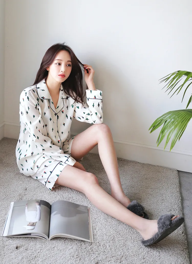 サボテンパターンパジャマシャツ&ショートパンツSET・全2色 | DHOLIC | 詳細画像1