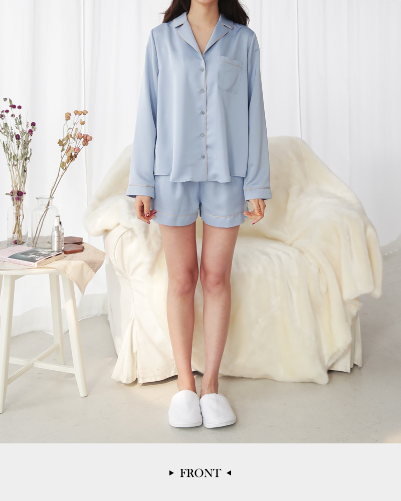 シルキーパイピングパジャマシャツ&ショートパンツSET・全3色 | DHOLIC | 詳細画像17