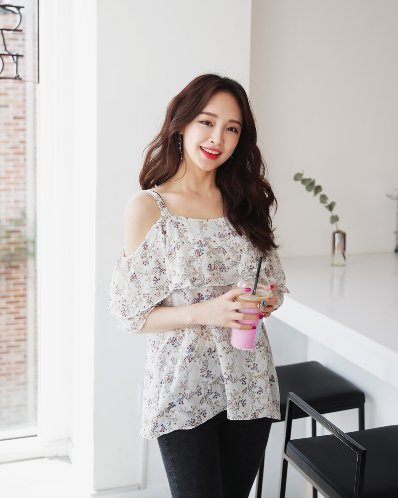 ストラップSETオフショルダーフラワーブラウス・全3色 | DHOLIC | 詳細画像7