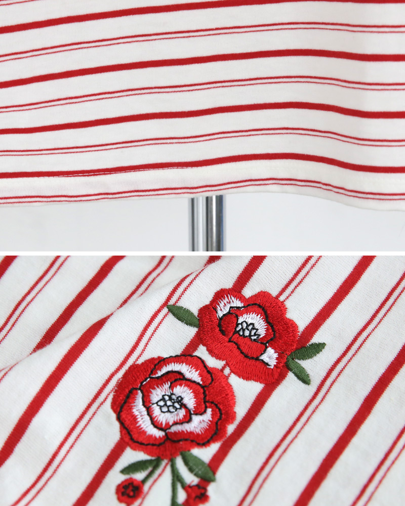 スクエアネックフラワー刺繍ボーダーTシャツ・全3色 | DHOLIC | 詳細画像29