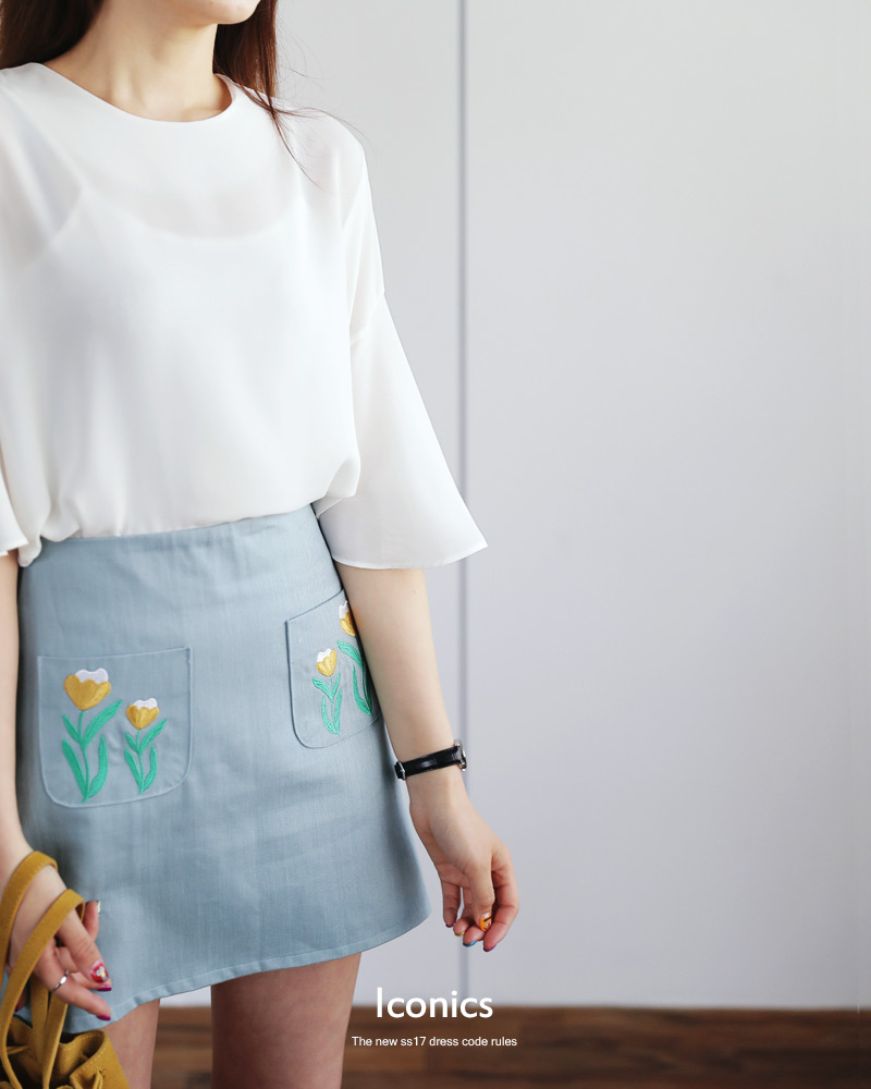 ポケットフラワー刺繍Aラインミニスカート・全2色 | DHOLIC | 詳細画像13