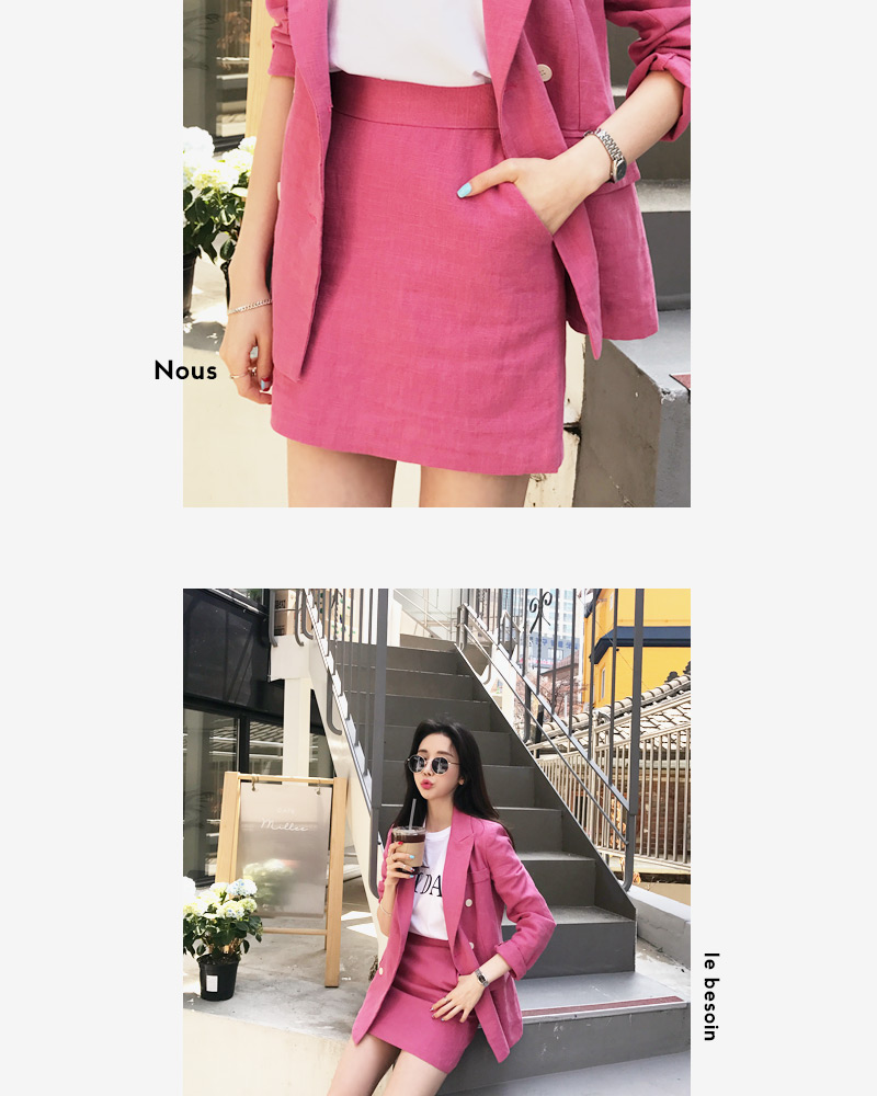 リネンダブルボタンジャケット&サイドポケットタイトミニスカート・全3色 | DHOLIC | 詳細画像6