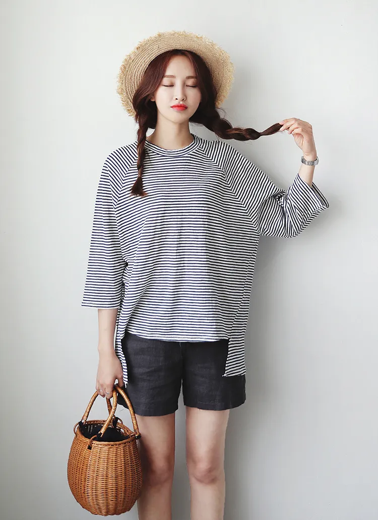 アンバランスラグランスリーブボーダーTシャツ・全3色 | DHOLIC | 詳細画像1