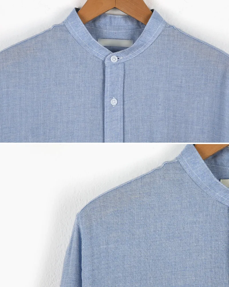 ヘリンボーンパターンバンドカラーシャツ・全2色 | 詳細画像16