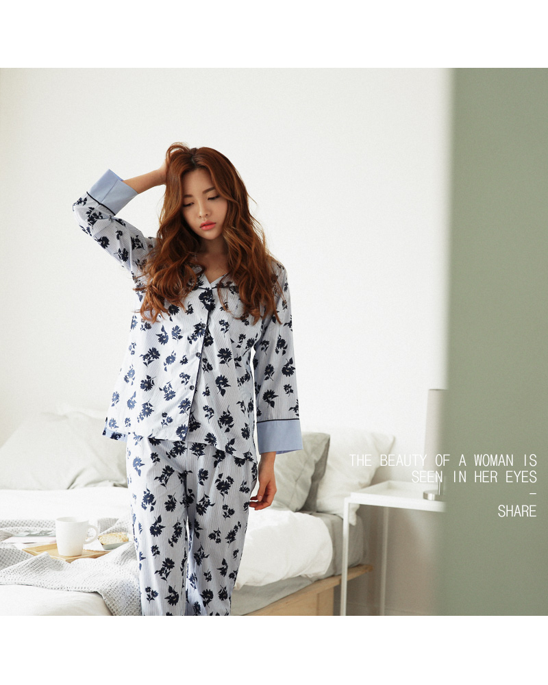 ストライプフローラルパジャマSET・全1色 | DHOLIC | 詳細画像5