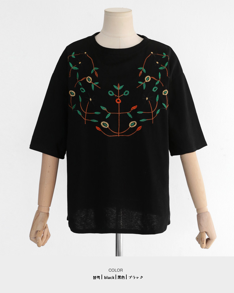 フラワー刺繍ハーフスリーブTシャツ・全2色 | DHOLIC | 詳細画像18
