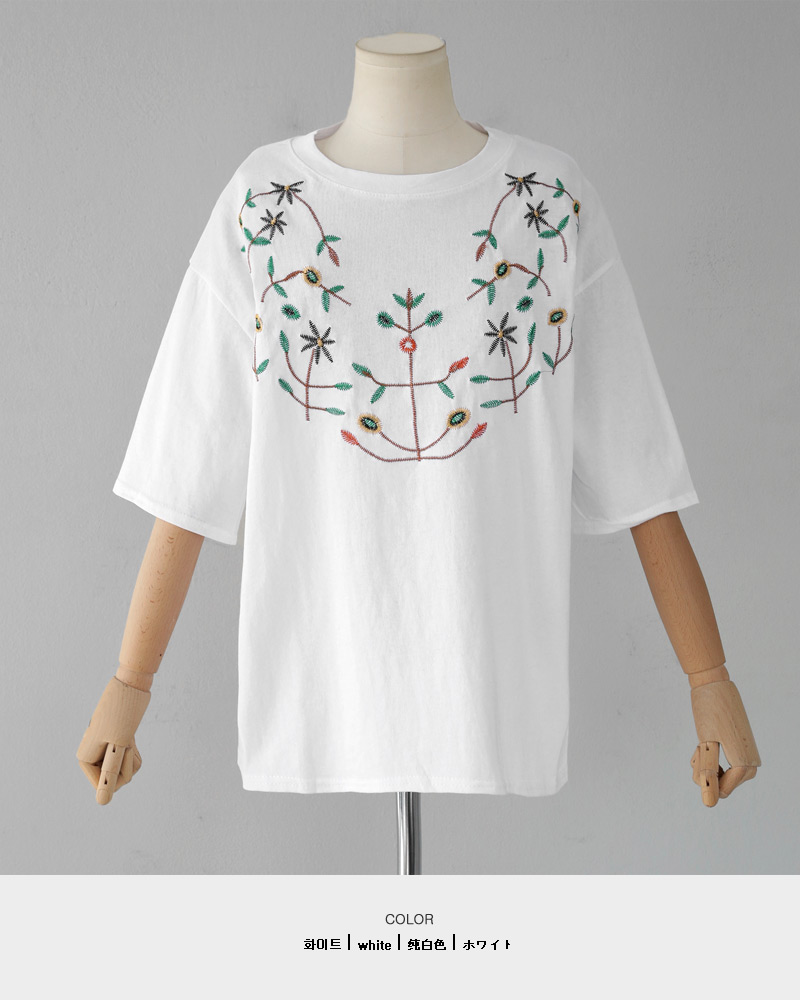 フラワー刺繍ハーフスリーブTシャツ・全2色 | DHOLIC | 詳細画像19