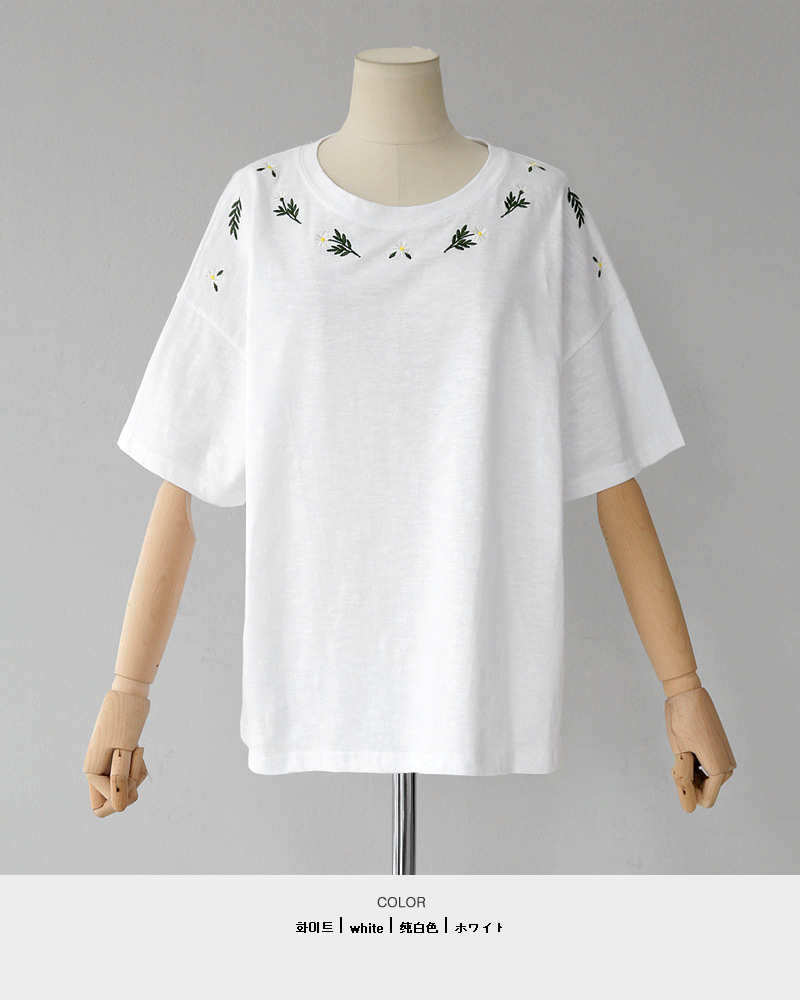 フラワー刺繍ドロップショルダーTシャツ・全3色 | DHOLIC | 詳細画像17