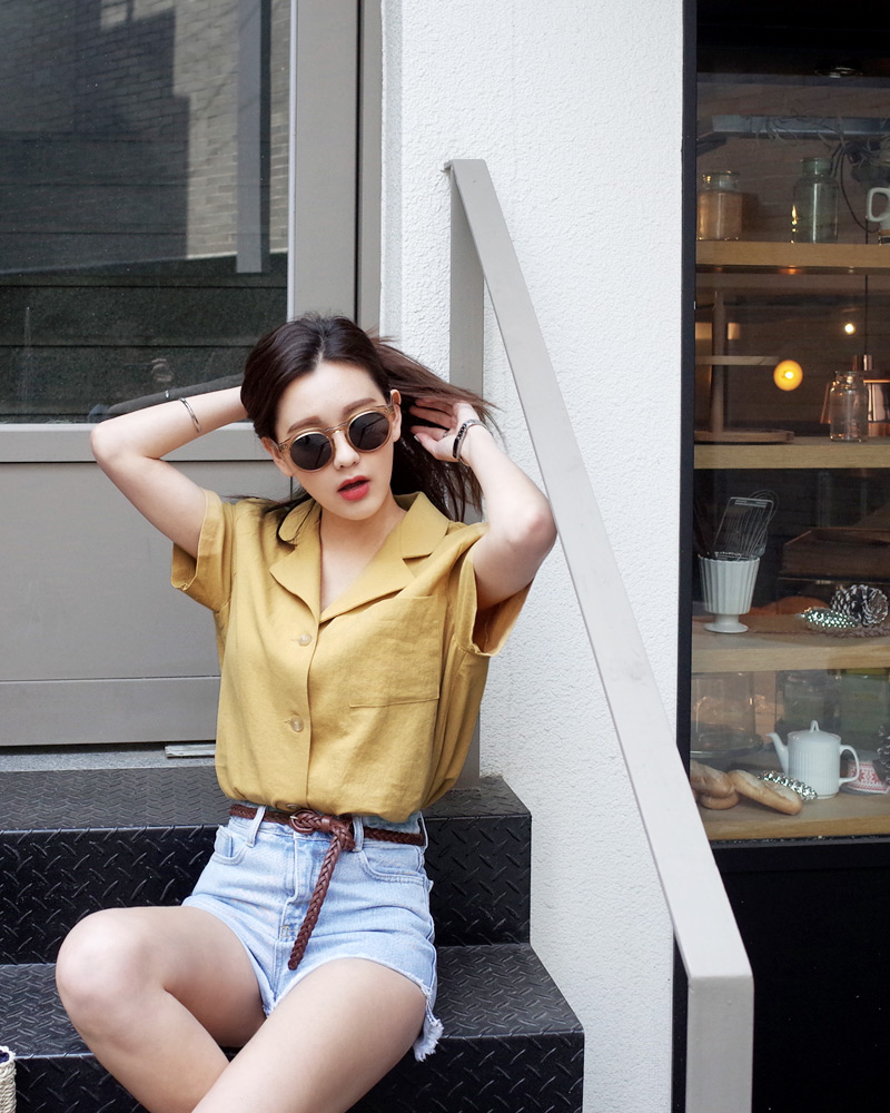 アンバランスカットオフデニムショートパンツ・全1色