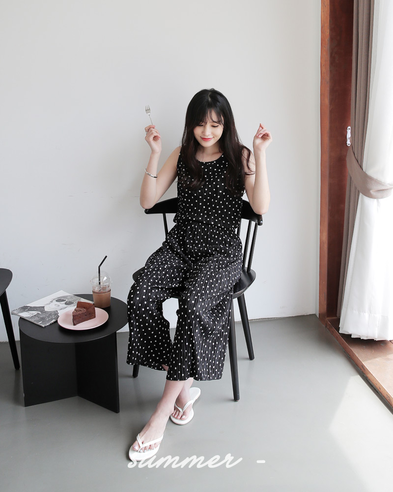 <font color=red><b><人気商品再入荷></b></font>ドットスリーブレス&ワイドパンツSET・全2色 | DHOLIC | 詳細画像8