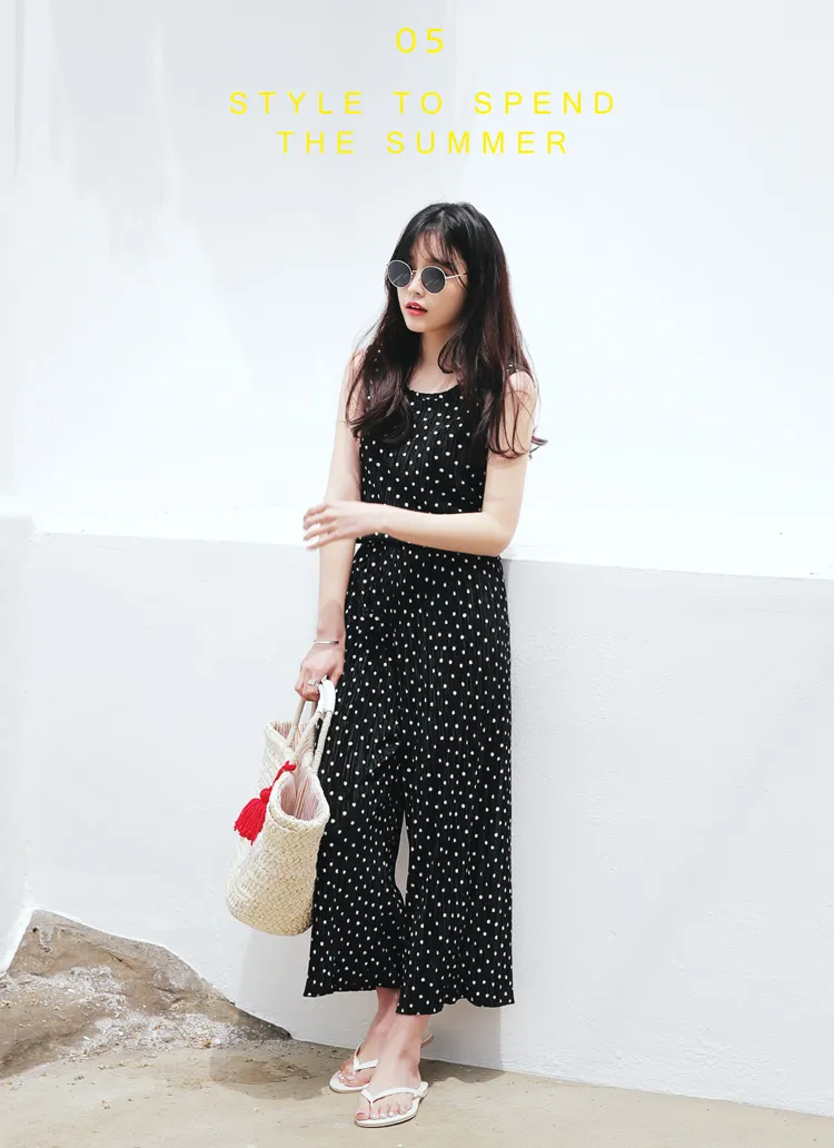 <font color=red><b><人気商品再入荷></b></font>ドットスリーブレス&ワイドパンツSET・全2色 | DHOLIC | 詳細画像1