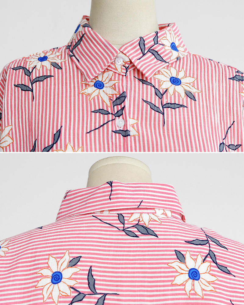 フラワー刺繍ストライプパターンシャツ・全4色 | DHOLIC | 詳細画像23