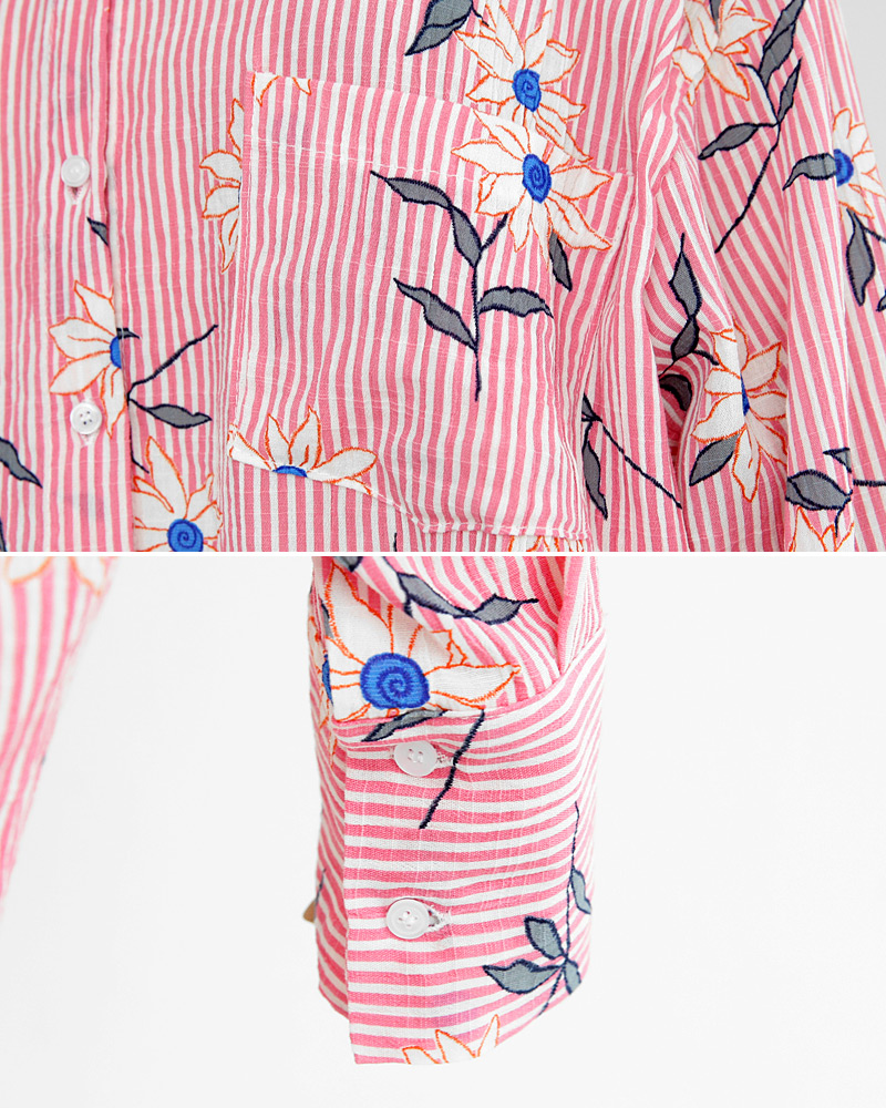 フラワー刺繍ストライプパターンシャツ・全4色 | DHOLIC | 詳細画像24