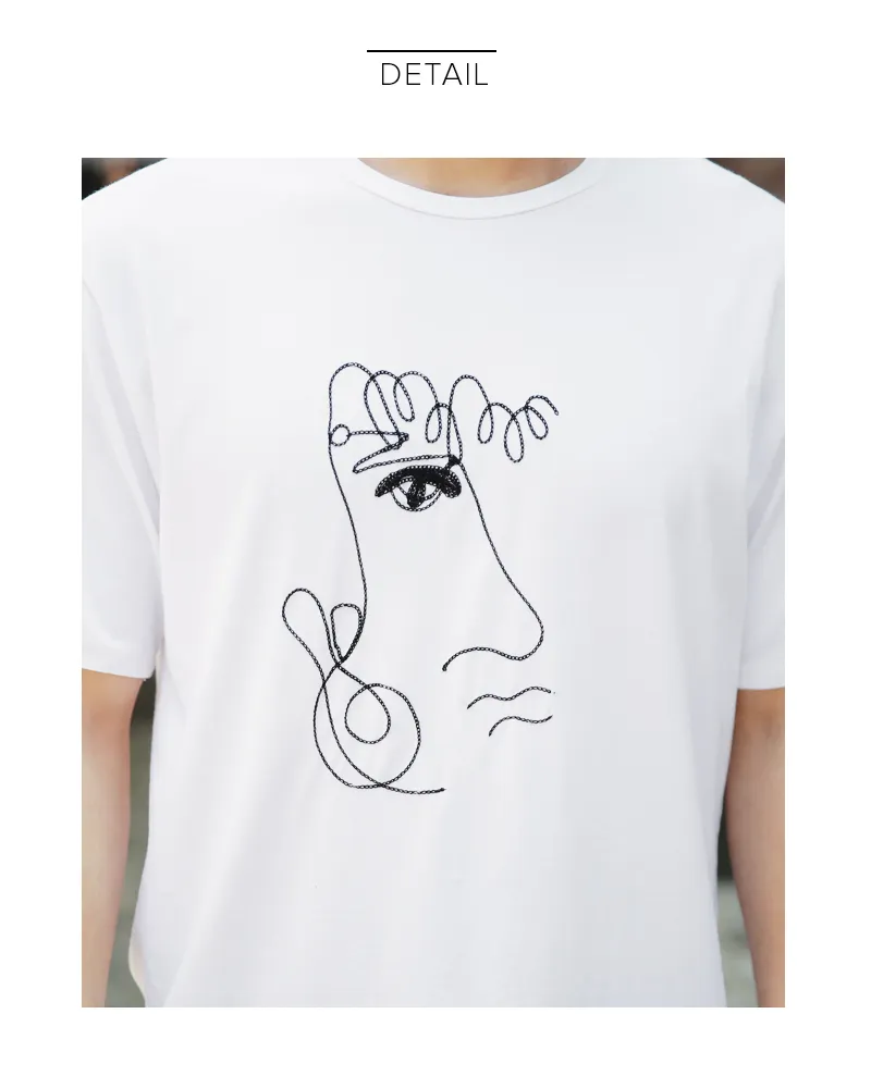ユニークフェイス刺繍ハーフスリーブTシャツ・全2色 | 詳細画像14