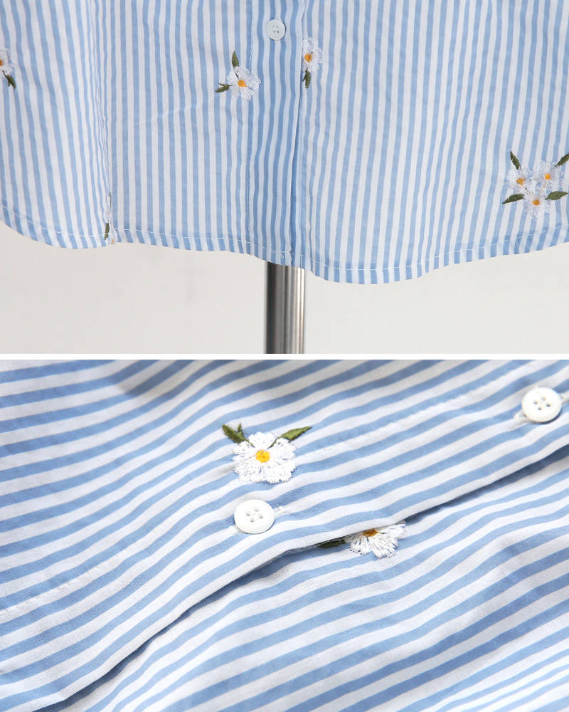 フラワー刺繍ストライプパターンシャツ・全2色 | DHOLIC | 詳細画像27