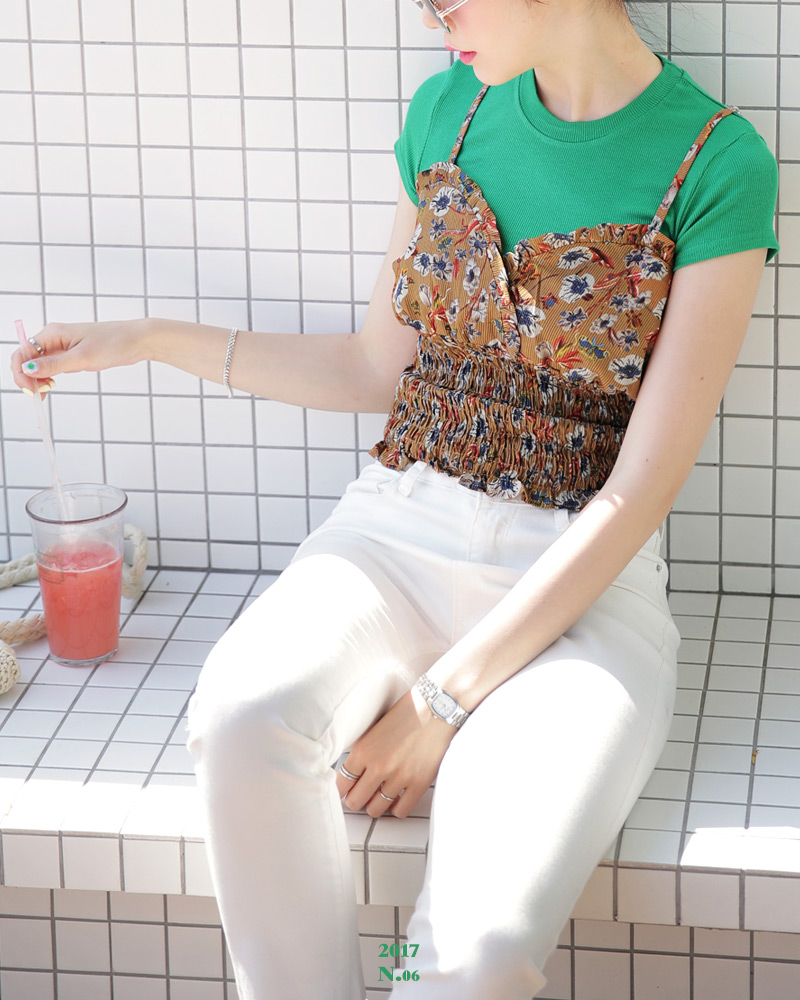 ♦小島瑠璃子さん着用♦フローラルシャーリングビスチェ&ワイドパンツSET・全2色 | DHOLIC | 詳細画像14