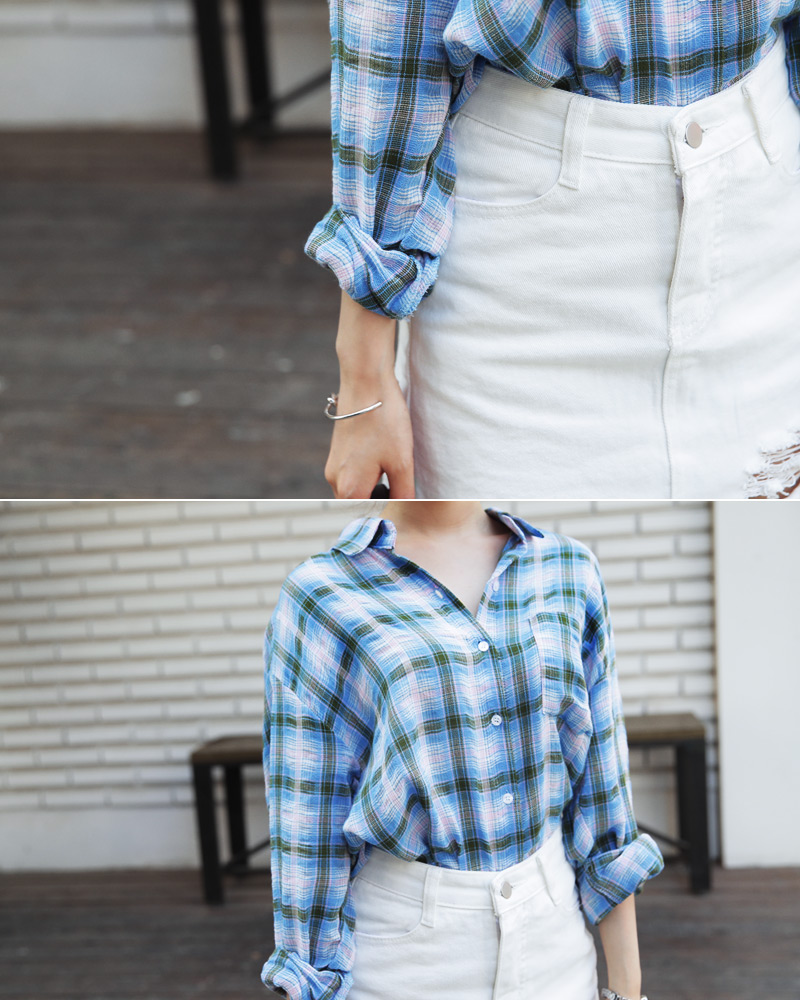 オーバーサイズワンポケットチェックシャツ・全2色 | DHOLIC | 詳細画像12
