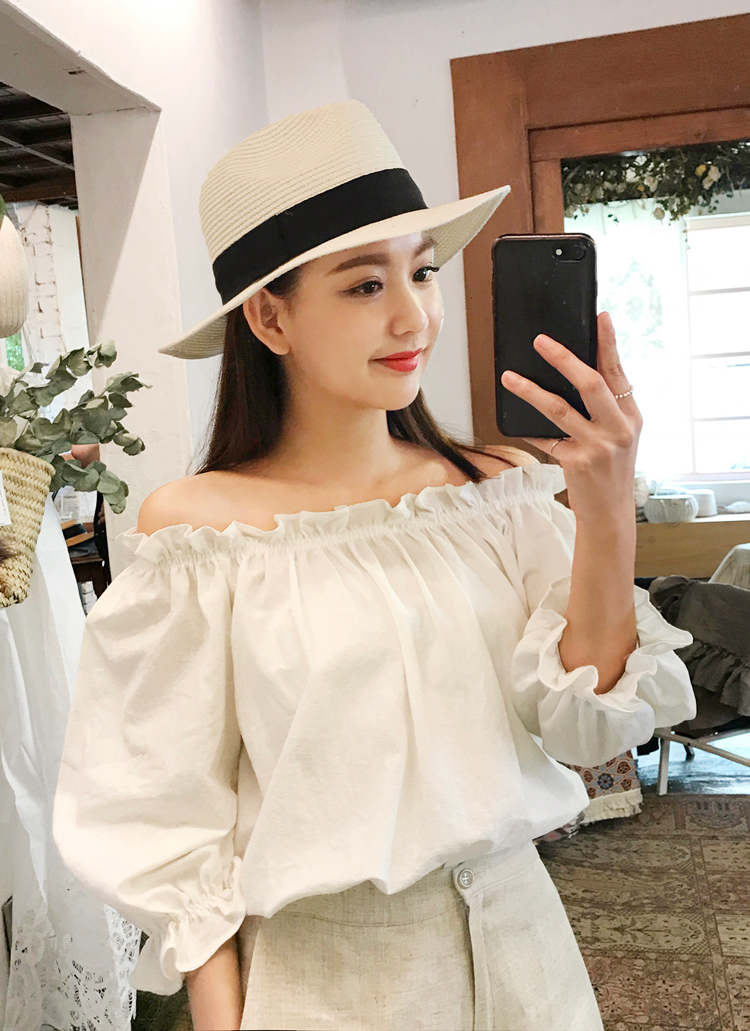 D&G COLUMBIA フリルタンクトップ ホワイト オフショルダー カップ付きシャーリングフリルタンクトップ[dk1118] | レディース