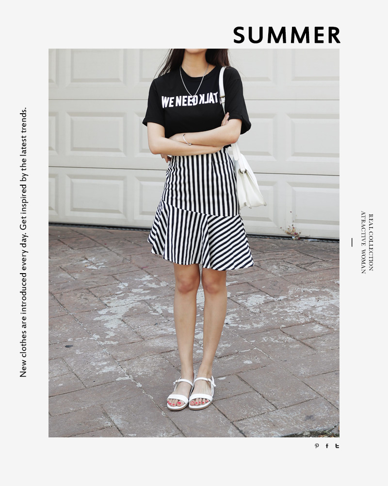 レタリングTシャツ&ストライプスカートSET・全2色 | DHOLIC | 詳細画像2