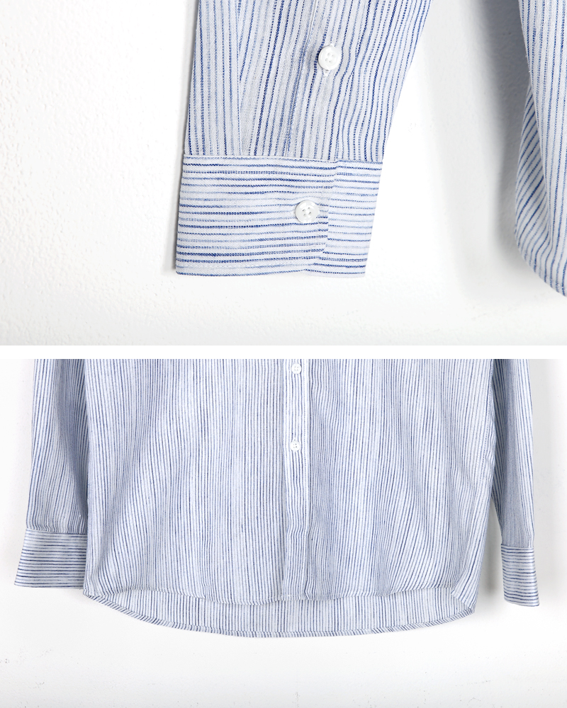 リネン混ヘアラインストライプバンドカラーシャツ・全2色 | 詳細画像19