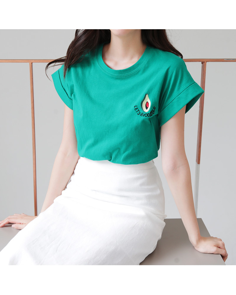 アボカド刺繍ロールアップスリーブTシャツ・全3色 | DHOLIC | 詳細画像4