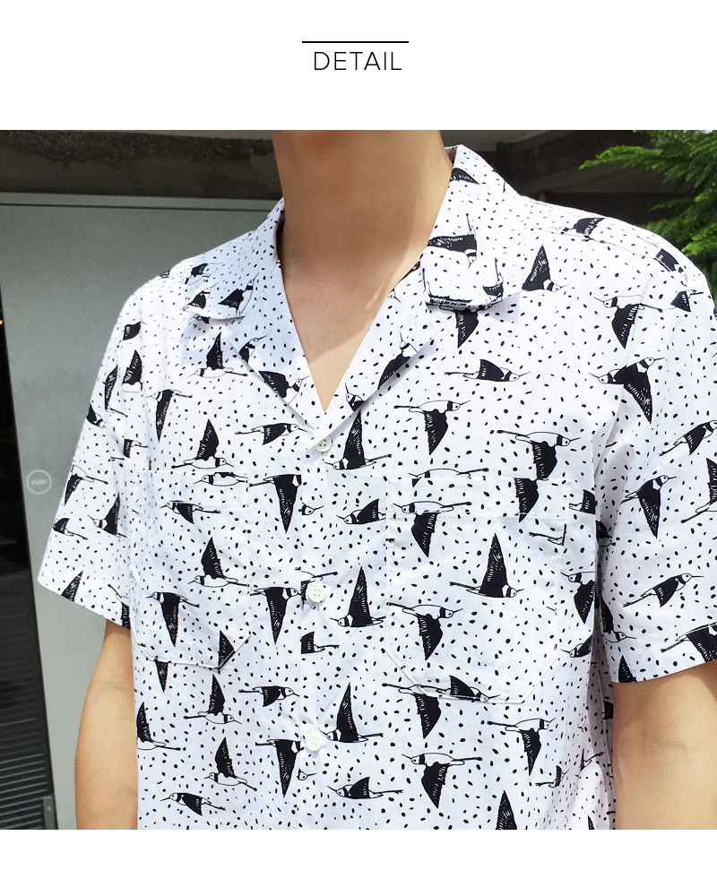 バードパターンオープンカラー半袖シャツ・全2色 | 詳細画像16