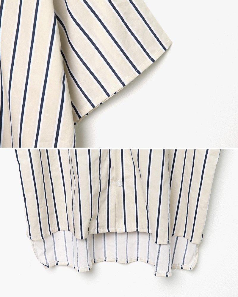 アンバランスヘムストライプオープンカラー半袖シャツ・全2色 | 詳細画像22