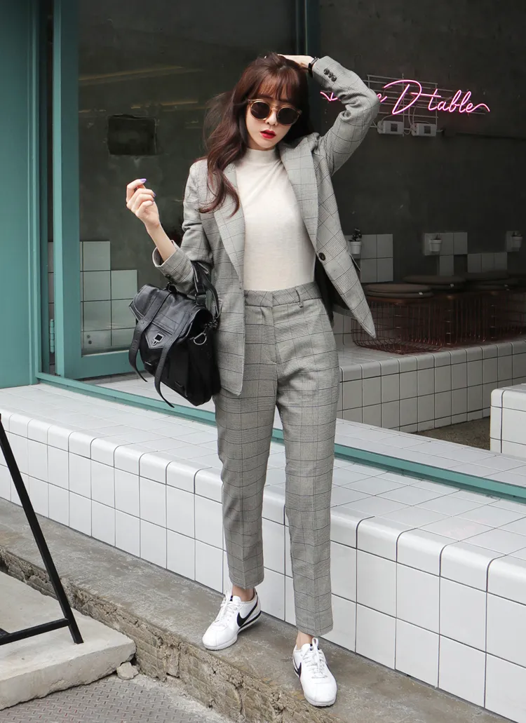 <font color=red><b>○多数雑誌掲載商品○</b></font>チェックシングルボタンジャケット&スリムフィットパンツSET・全2色 | DHOLIC | 詳細画像1