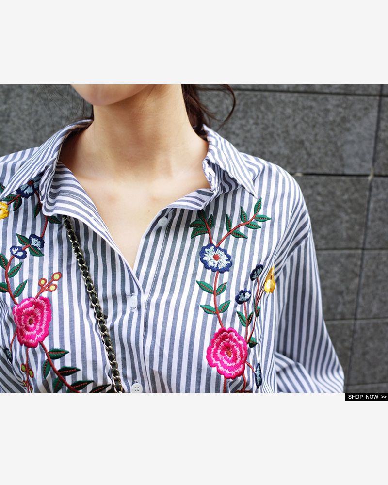 フローラル刺繍ストライプシャツ・全2色 | DHOLIC | 詳細画像8