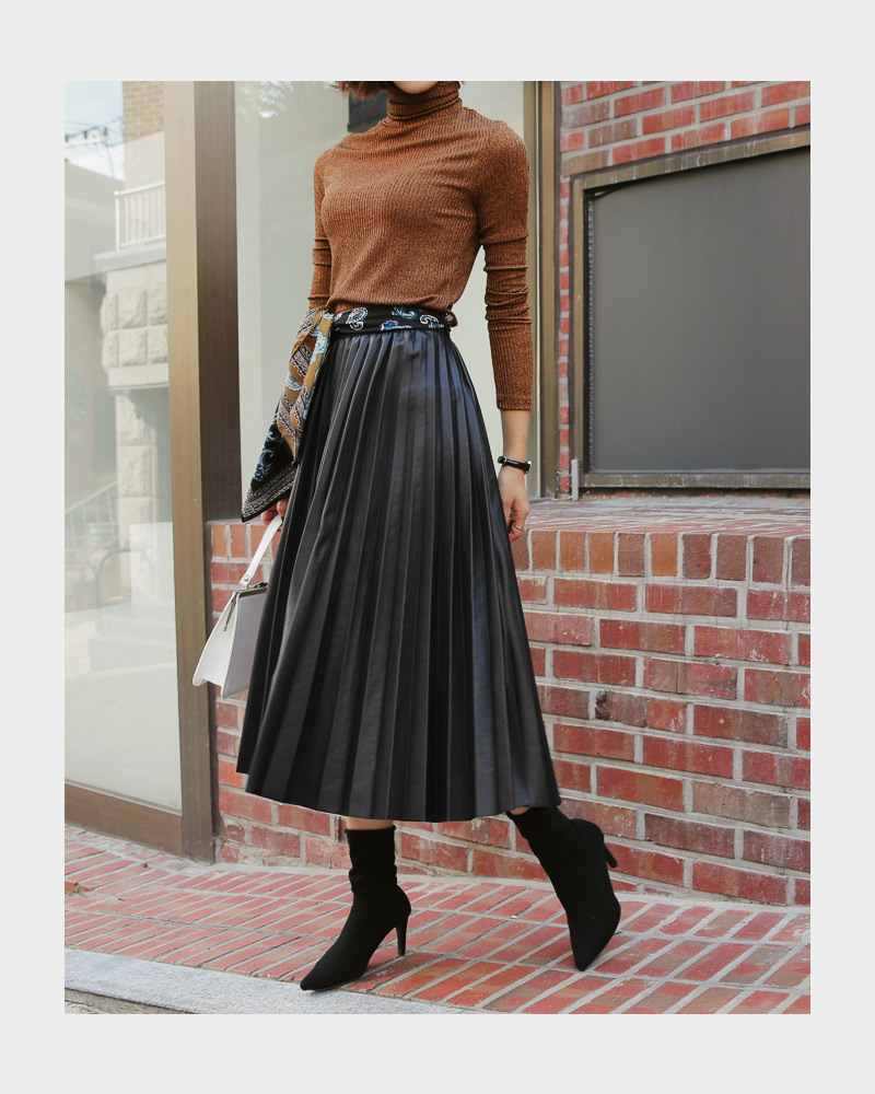 レザー調ウエストゴムプリーツスカート・全3色 | DHOLIC PLUS | 詳細画像2