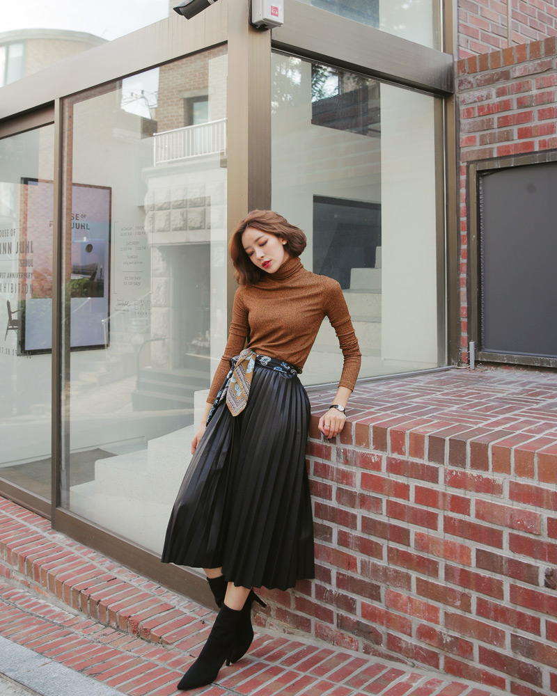 レザー調ウエストゴムプリーツスカート・全3色 | DHOLIC PLUS | 詳細画像3