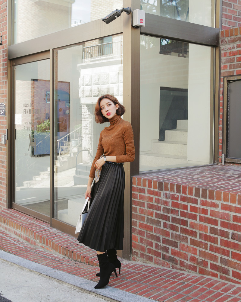 レザー調ウエストゴムプリーツスカート・全3色 | DHOLIC PLUS | 詳細画像13