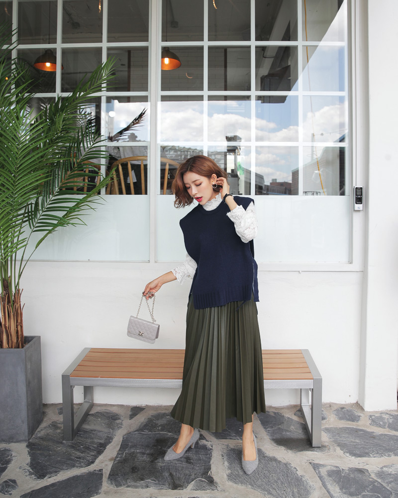 レザー調ウエストゴムプリーツスカート・全3色 | DHOLIC PLUS | 詳細画像16