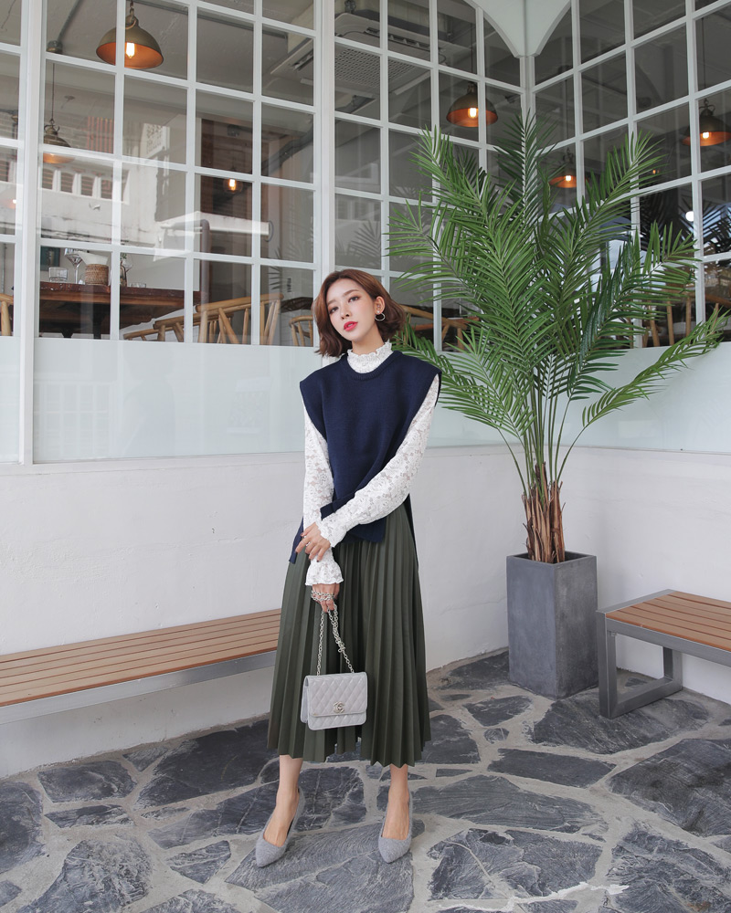 レザー調ウエストゴムプリーツスカート・全3色 | DHOLIC PLUS | 詳細画像21