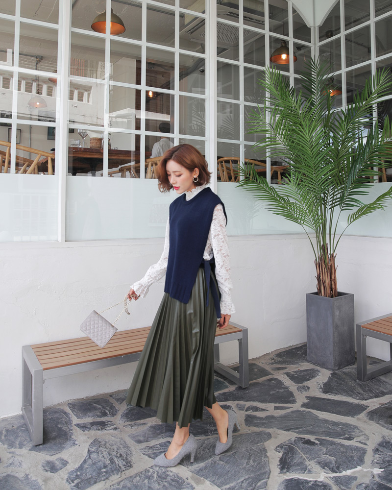 レザー調ウエストゴムプリーツスカート・全3色 | DHOLIC PLUS | 詳細画像24