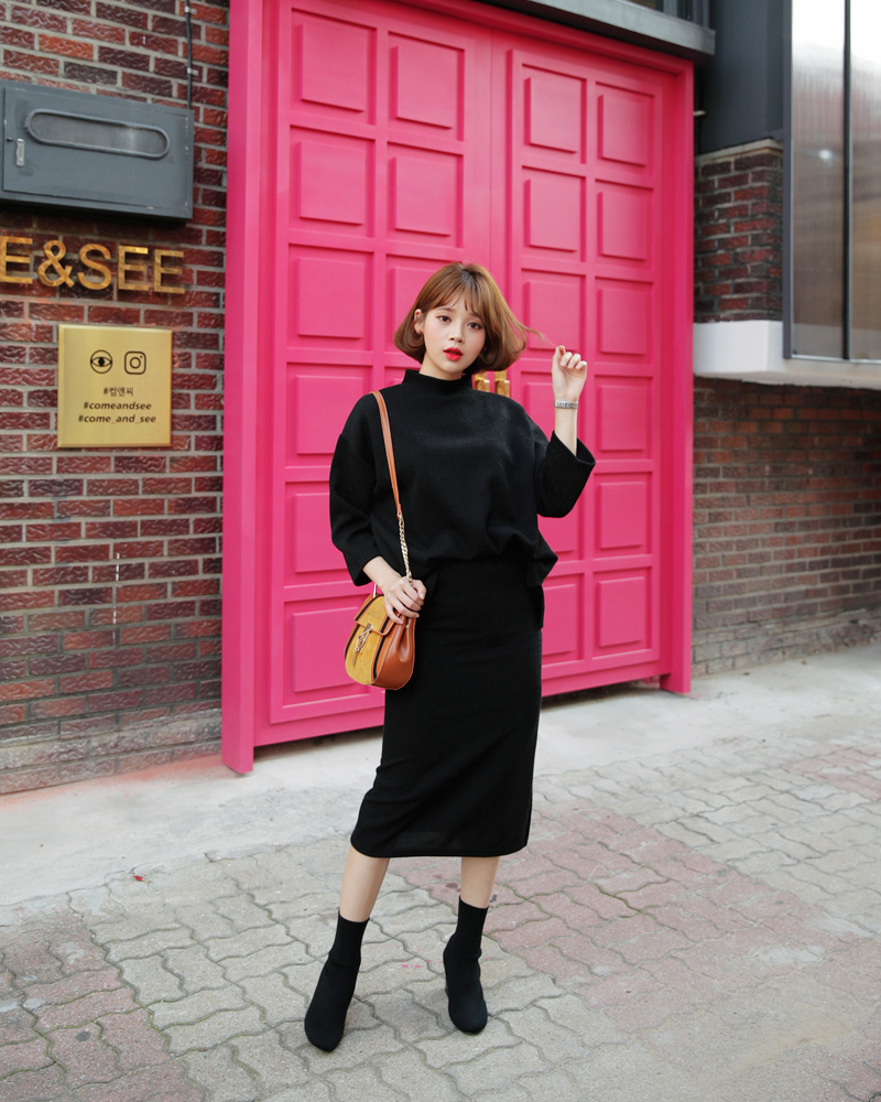 モックネックTシャツ&スリットタイトスカートSET・全2色 | DHOLIC | 詳細画像5