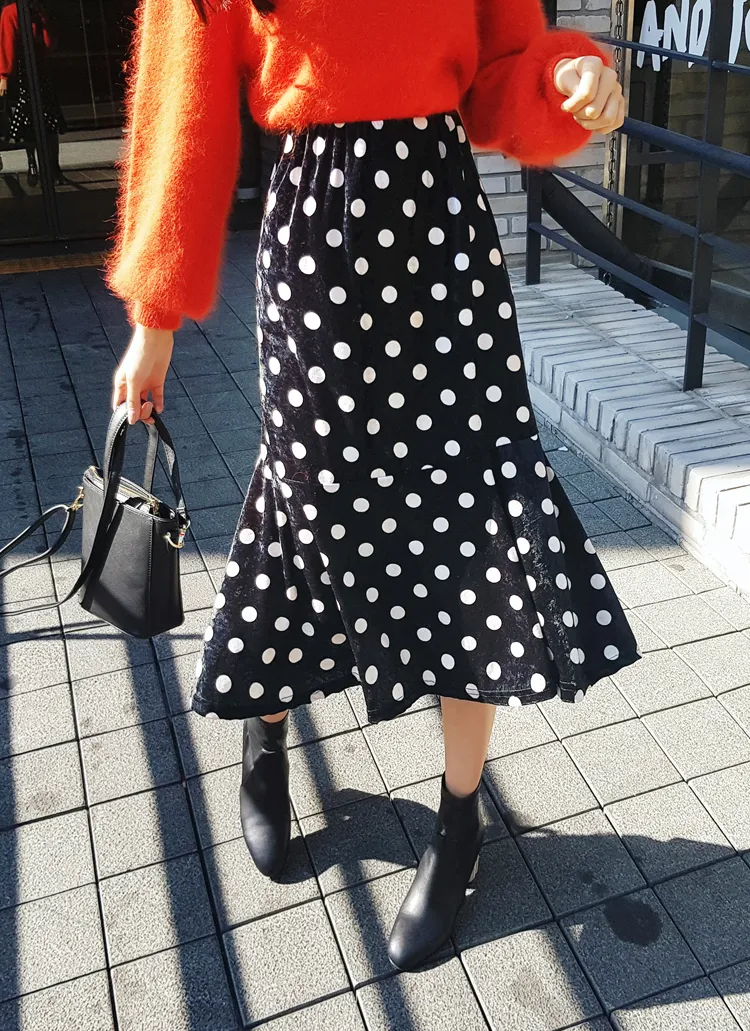 スエード調ラッフルヘムドットスカート・全2色 | DHOLIC | 詳細画像1