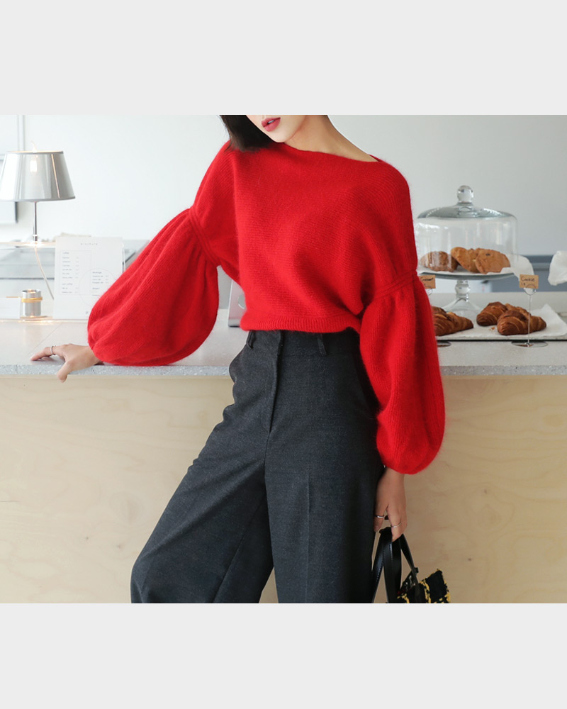 ボートネックパフスリーブ二ットプルオーバー・全4色 | DHOLIC PLUS | 詳細画像3