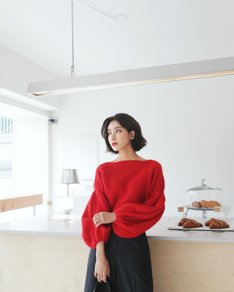 ボートネックパフスリーブ二ットプルオーバー・全4色 | DHOLIC PLUS | 詳細画像14